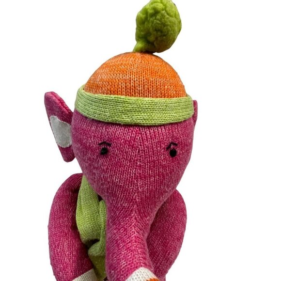 Seasons of Cannon Falls Pink Elephant Sock Monkey 14” Sitting Magnet Hands Plush - Picture 2 of 11